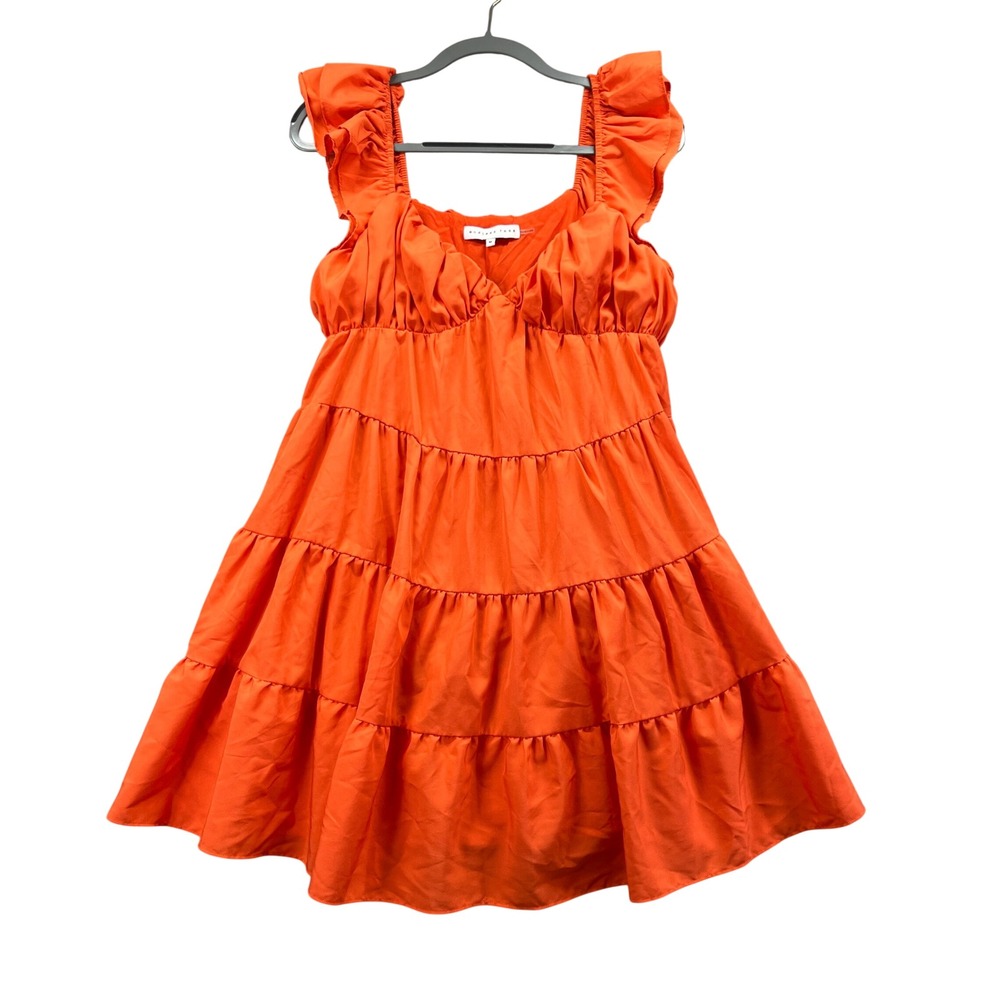 Endless Rose Mini Dress Womens‎ M Orange Ruffle Tiered Babydoll Flowy Boho